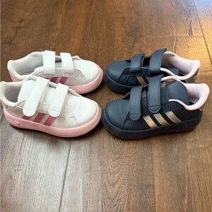 2 pair Adidas toddler Grand Court 2.0 Shoes - White pink & Navy and Iridescent
